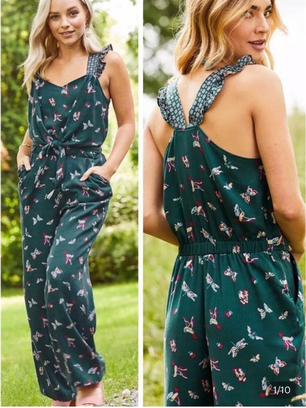 Matilda Jane Evergreen Dream Jumpsuit Ruffle Butterfly Hummingbird Print Medium